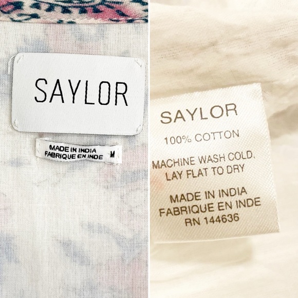 SAYLOR Evelynne Blockprint Floral Mini Tiered Dress Cotton Size Medium - Picture 8 of 9